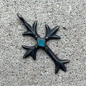 Vintage Native American Sand Cast Sterling Silver Turquoise Cross Pendant